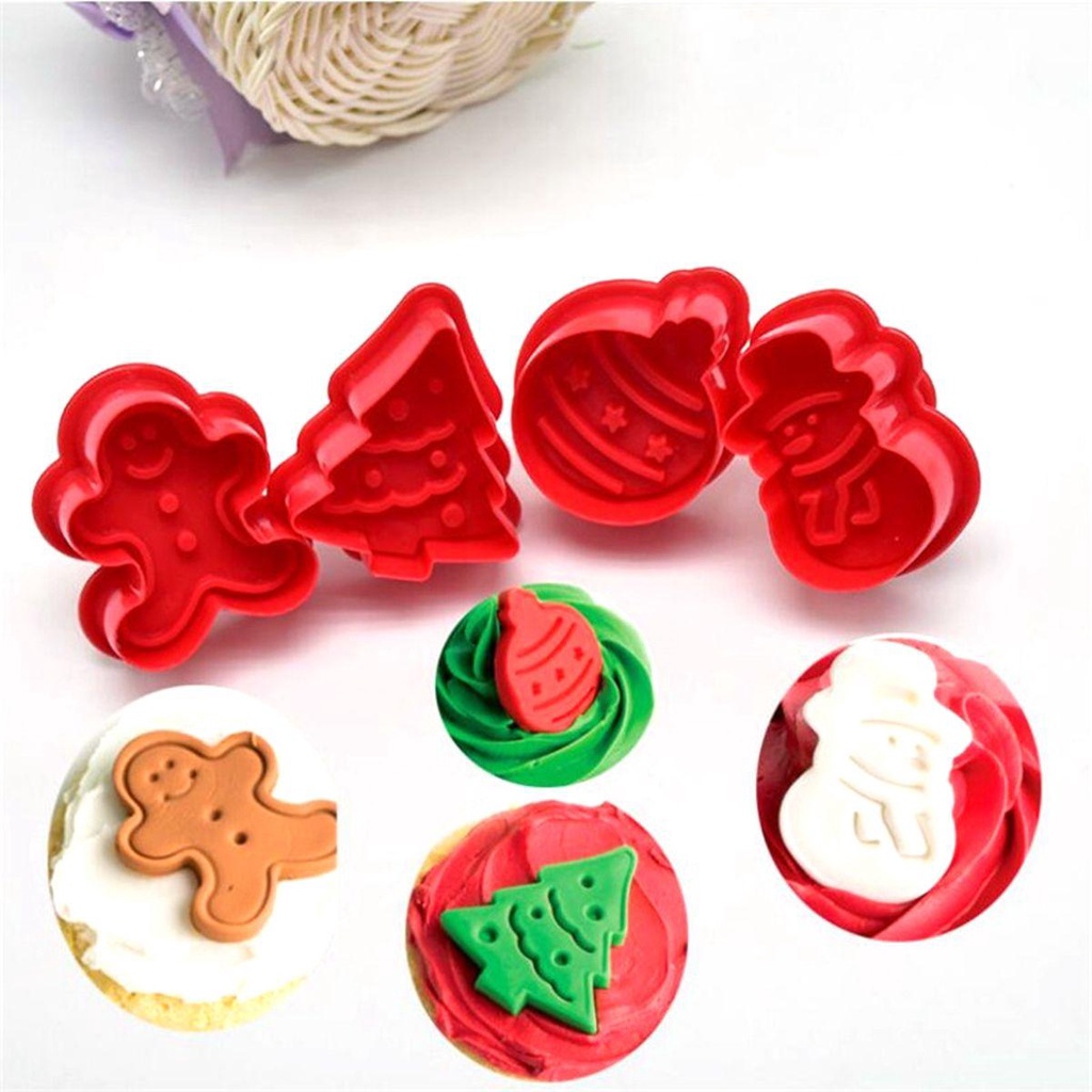 [Elegan] Cookie Cutters Set Fondant Sugarcraft Lucu DIY Baking Tools Plunger Dekorasi Natal