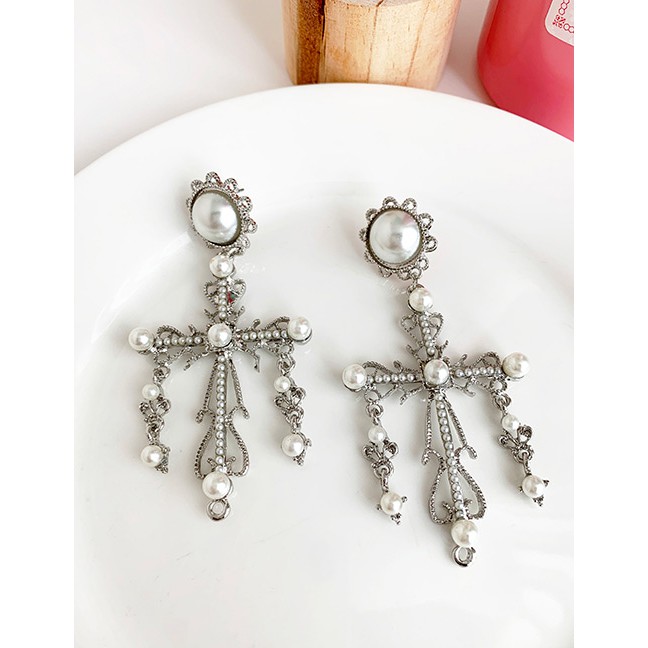 LRC Anting Tusuk Fashion Alloy Pearl Cross Earrings F91346