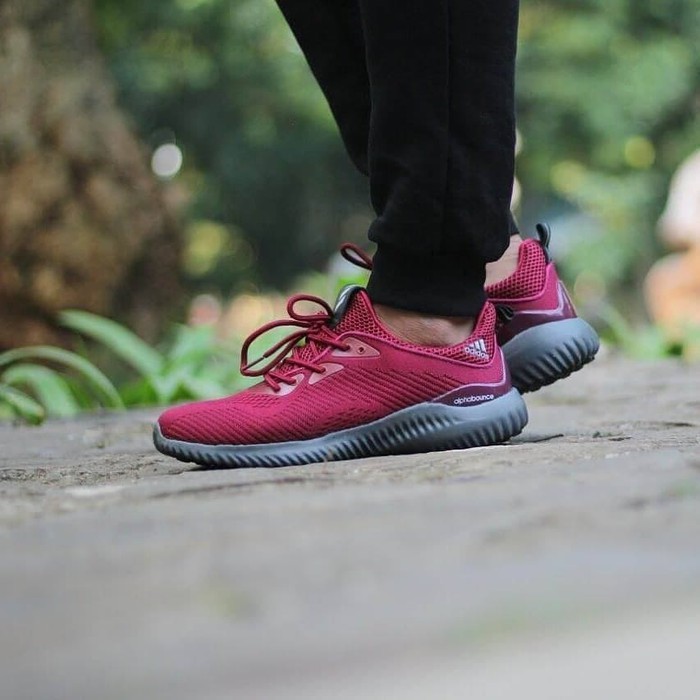Sale Sepatu Sport Adidas Alphabounce Import/ Merah Maroon Pria Running Fitness Olahraga