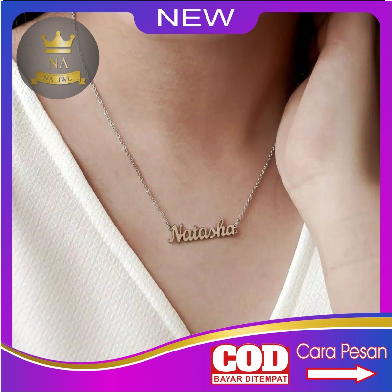 Kalung nama titanium anti karat necklace custom lapis emas ukir name fashion aksesoris wanita korea