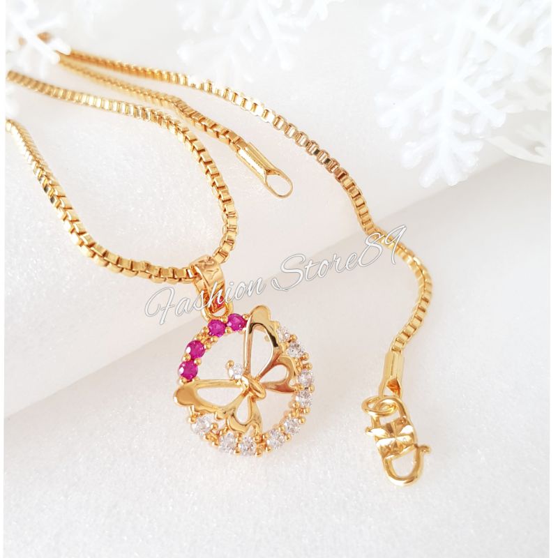 Kalung Buterfly Permata Pink White Perhiasan Xuping Yaxiya impor Lapis emas 18k bestquality