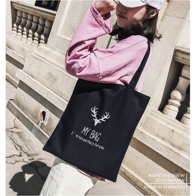 SALE WYK36B Tas Korea Hitam Simple Black Tote Bag Black Denier Impor New Part1 TKM