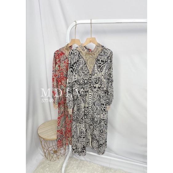 MDLV ~ 57740 MOUSELINE EMBROIDERED NECKLINE DRESS GAMIS MAXI GAMIS MUSLIM FASHION MUSLIM IMPORT