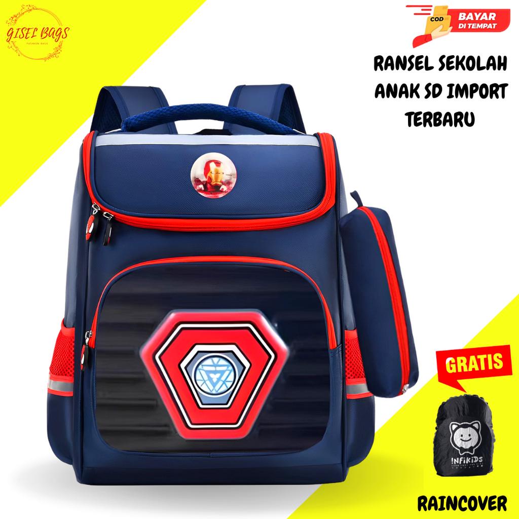 Tas SD TK Ransel Anak Sekolah Timbul Dop Cowok Superhero Spiderman Captain Batman BY Gisel Bags