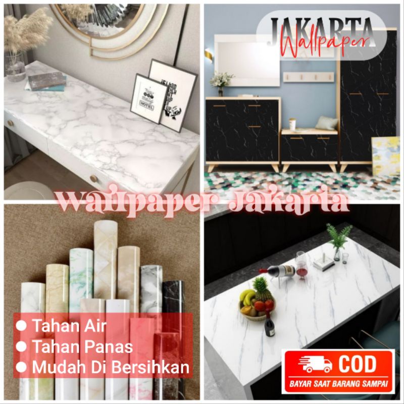 Stiker Furniture Lemari Meja Kulkas Pintu Dinding Lantai Dapur Motif Marmer Dan Serat Kayu / Wallpap