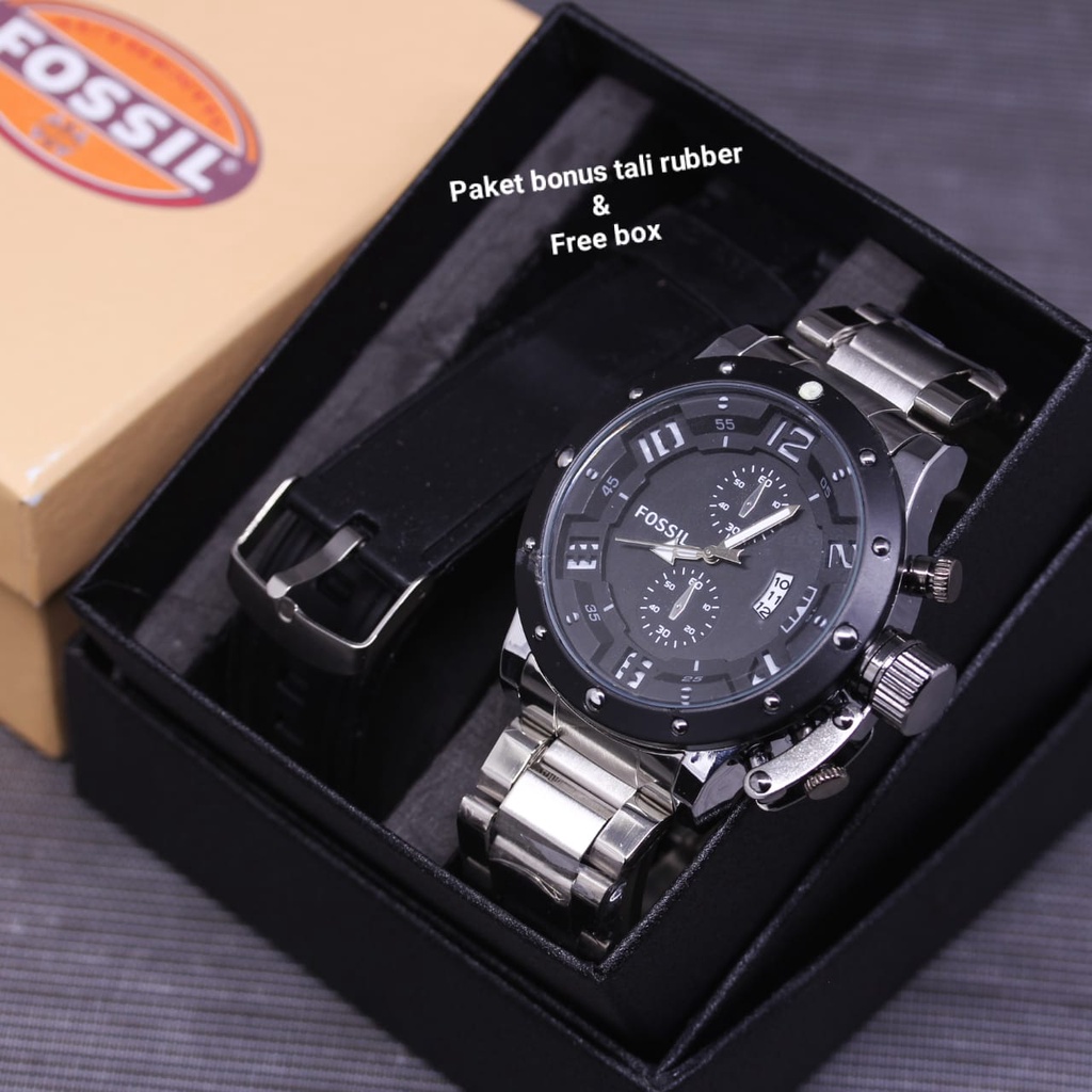 Grosiran Jam Tangan Pria F10554EV Analog Strap Rantai Free Strap Rubber Include Box Exclusive dan Box Original