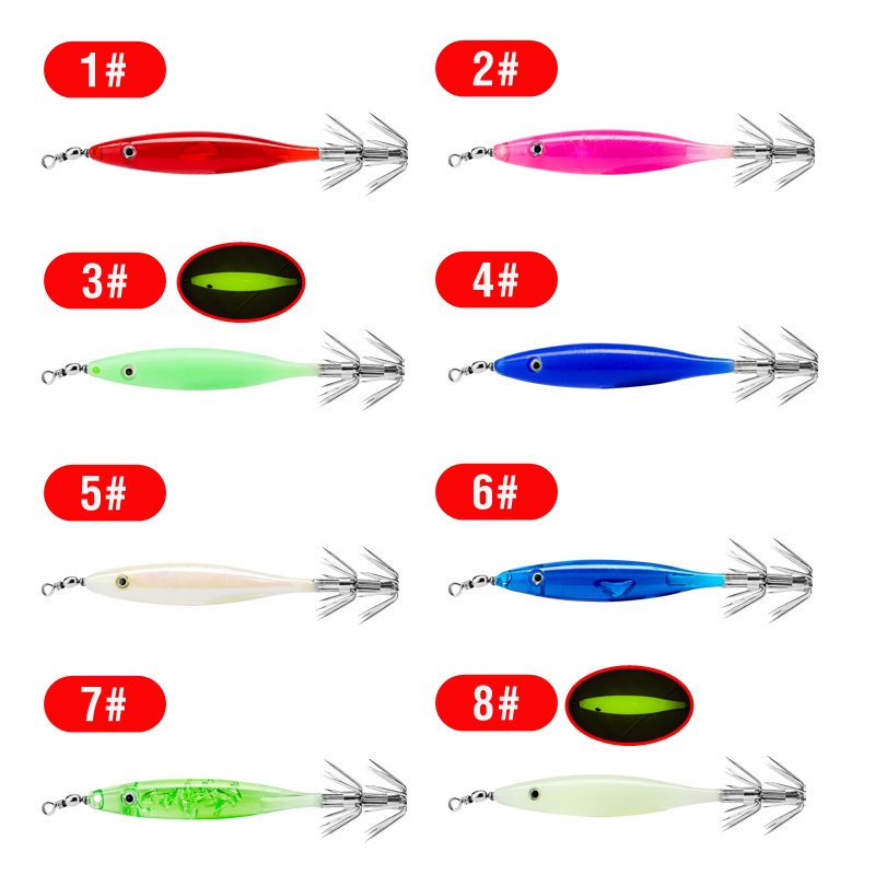 1pc Umpan Pancing Hardlure Bentuk Cumi-Cumi Mata 3D Luminous 8 Warna 6cm / 5g