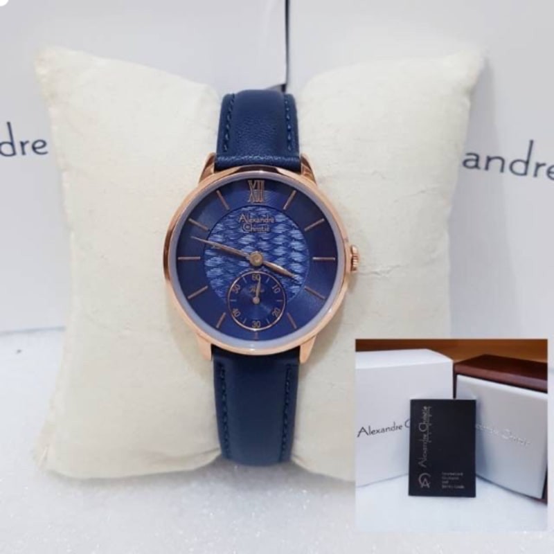 JAM TANGAN WANITA ALEXANDRE CHRISTIE AC 2682 ROSEGOLD BLUE ORIGINAL