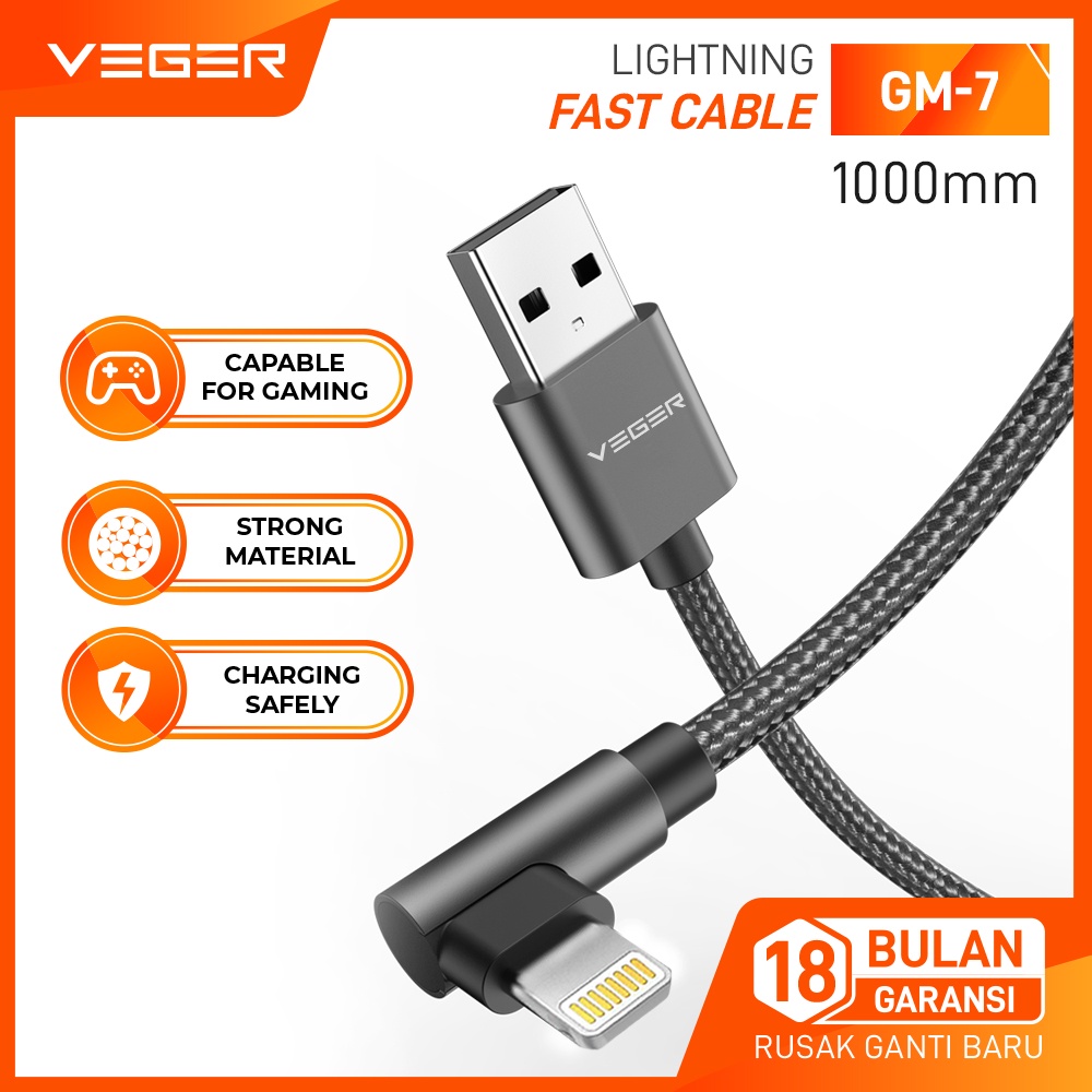 VEGER GM-7 Kabel Data Cable Lightning For iPhone &amp; iPad High Speed ( 1 Meter )