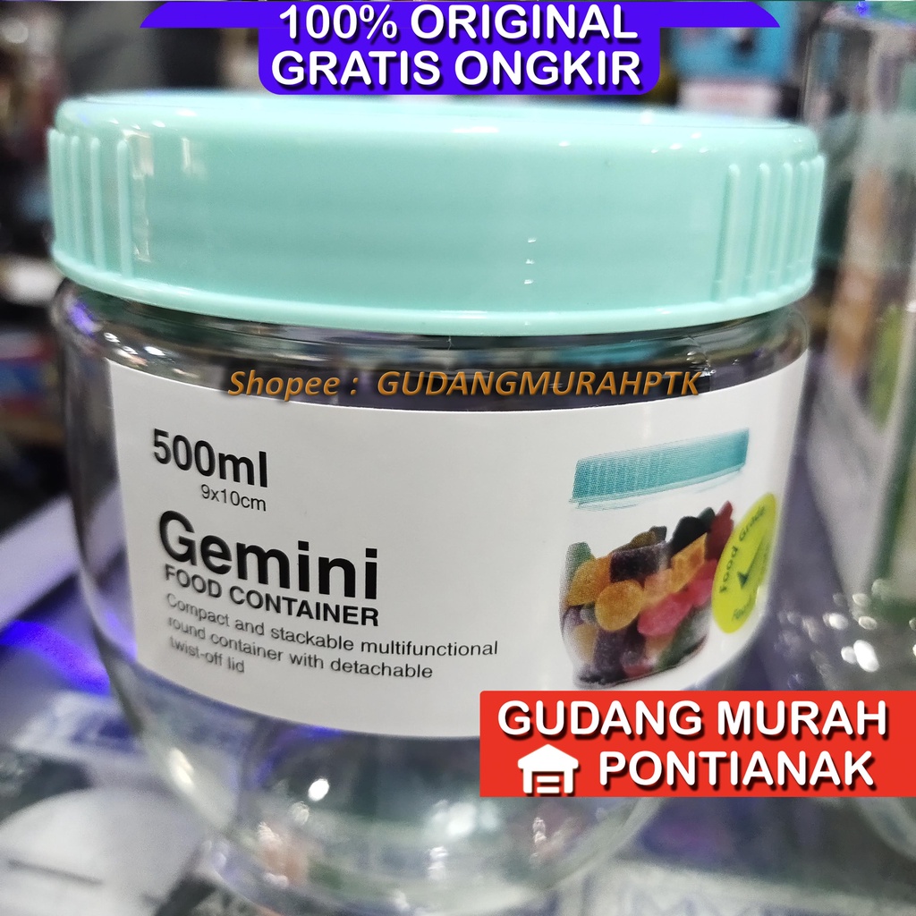 Toples Kue roti serbaguna 2 PCS / 2 Buah GEMINI FOOD CONTAINER satu pasang Tempat Wadah Toples Makanan Food Grade 700ml dan 500ml