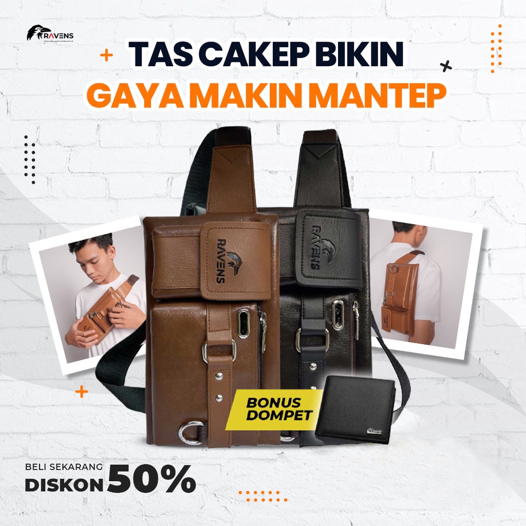 FREE BONUS DOMPET | BEST SELLER ORIGINAL | TAS SELEMPANG PRIA | TAS WAISTBAG PRIA RAVENS