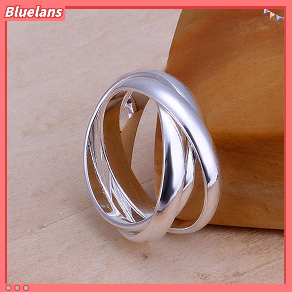 Bluelans Women Fashion Jewelry 925 Sterling Silver Plated Triple Circle Band Ring US Size 6 7 8 9