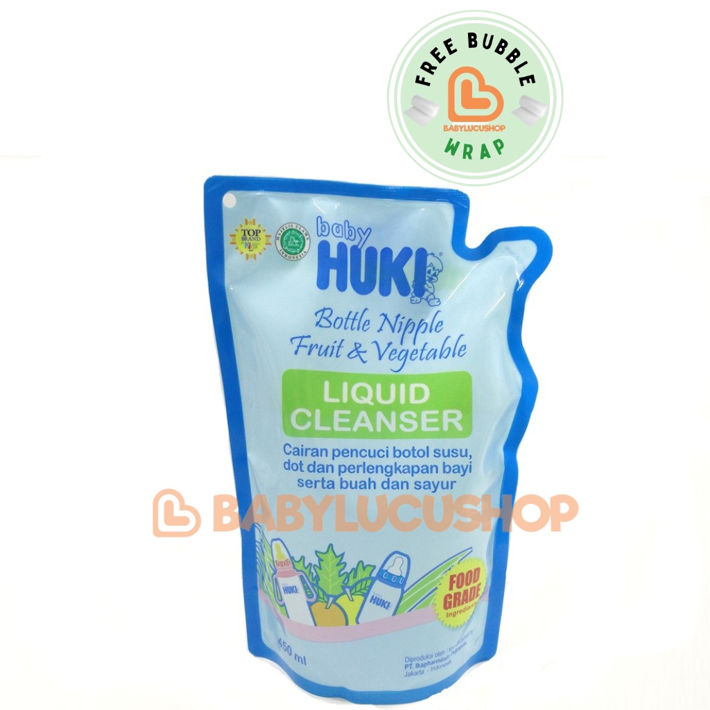 Baby HUKI Cairan Pembersih Botol Susu Bayi Liquid Cleanser Refill 450 ml / Cairan Pencuci Botol Bayi Perlengkapan Bayi Buah Sayur Probaby Pigeon