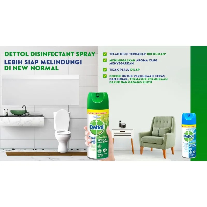 Dettol Morning Dew Disinfectant Spray Dettol Crisp Breeze  225 mL / 450 mL Kill 99,9% Germs