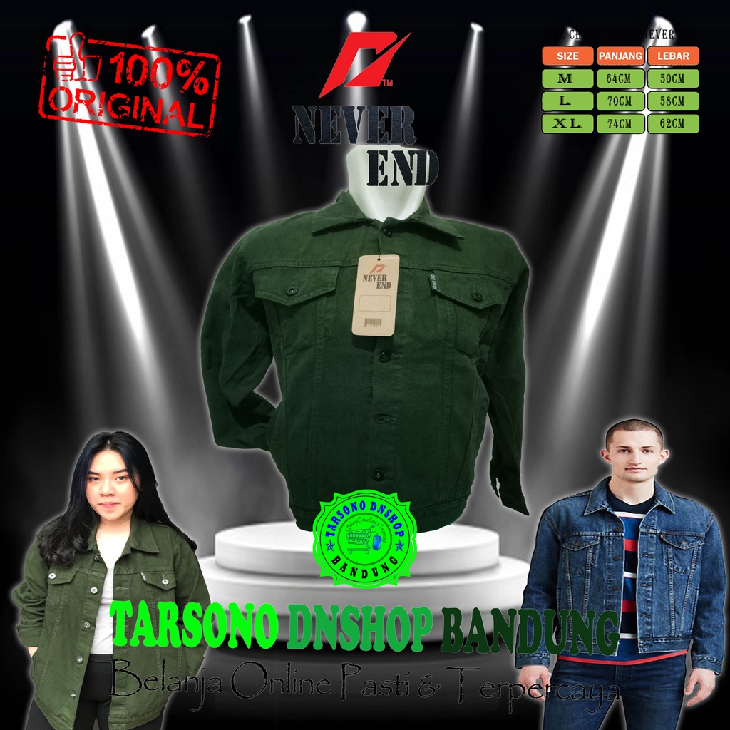 Jaket Jeans Never End Sanwash ARMY | Jaket Pria Wanita | Tarsono Dnshop Bandung
