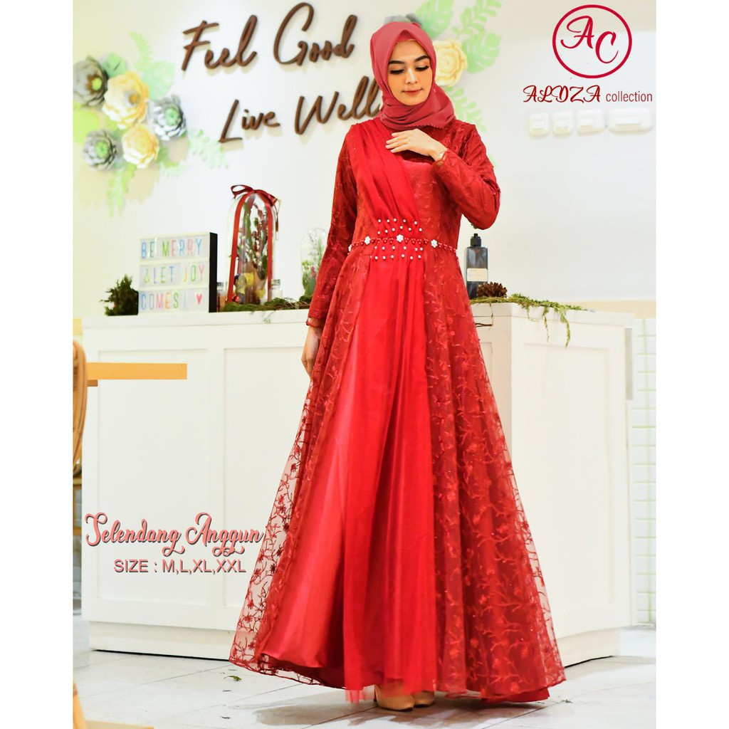 PROMO LONG DRESS TULLE MUTIARA BORDIR SELENDANG ANGGUN / LONG DRESS PESTA