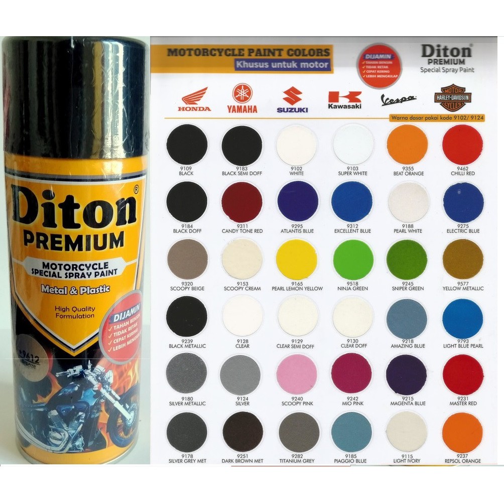 Pilok Pilox Cat Semprot DITON Premium 400cc Warna Glossy Doff Metalik (Clear, Black, White, dll)