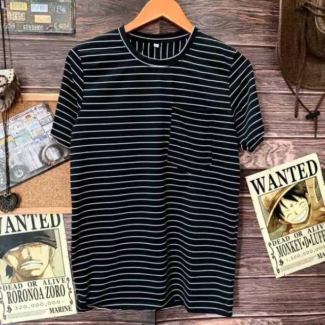 PROMOkaos distro pria salur belang hitam putih kaos pria