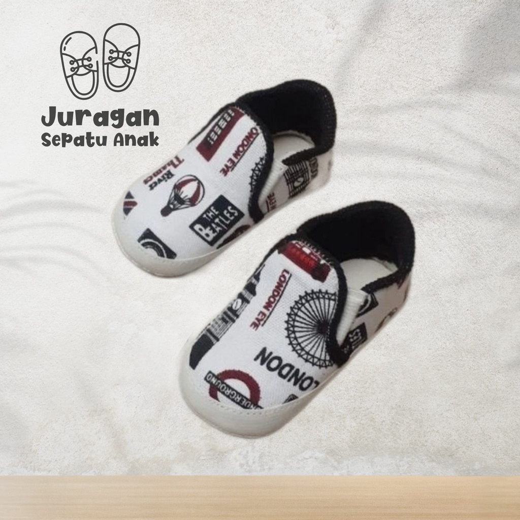 Sepatu bayi slip on motif london baby shoes prewalker sepatu bayi belum bisa jalan/sepatu bayi lucu/sepatu baby prewalker