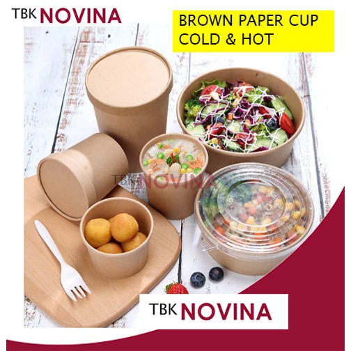 [ECER] Paper Cup 8 oz + Tutup Gelas Es Krim Brown Paper Cup ( Bisa untuk Panas &amp; Dingin)