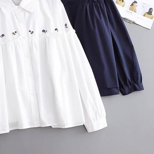 Blouse Style Putih - Colarie Blouse Mango Crepe Kombinasi Bordir - Atasan Wanita Murah <