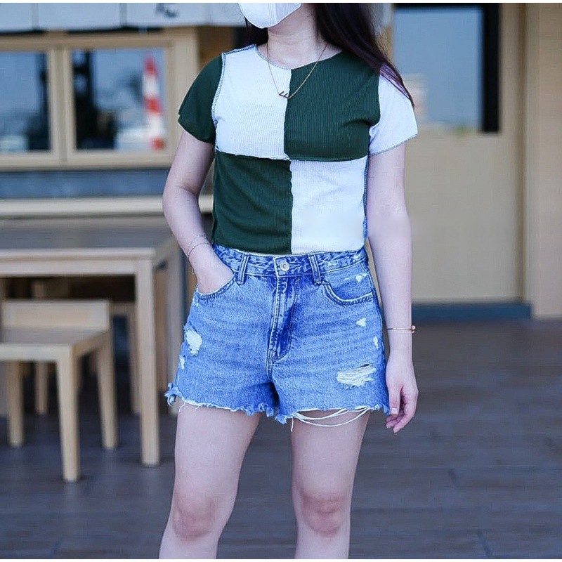 BIG SALE!!! SEAM FRONT CROP COMBINE TOP / PUTRINE BLOCK CROP