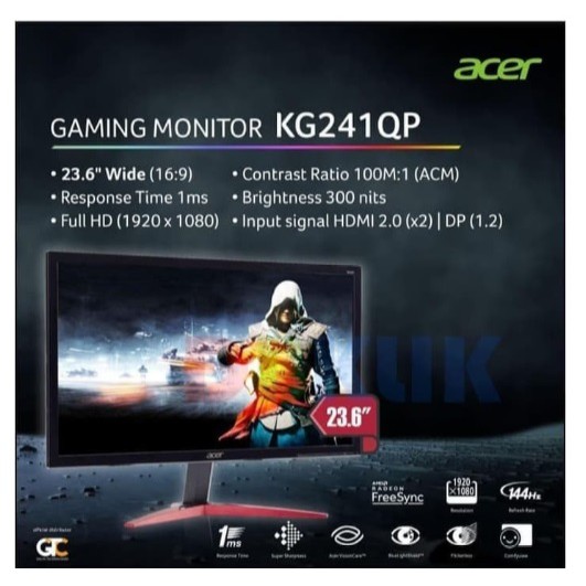 Monitor LED Gaming Acer KG241QP 24'' Full HD 144Hz HDMI FreeSync