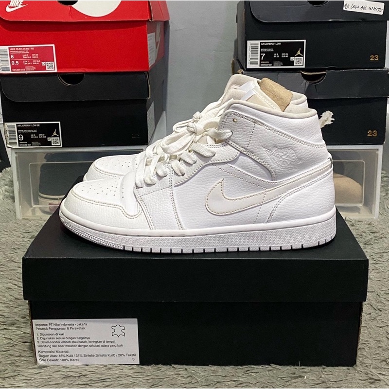 Nike Air Jordan 1 Mid Triple White *100% Original