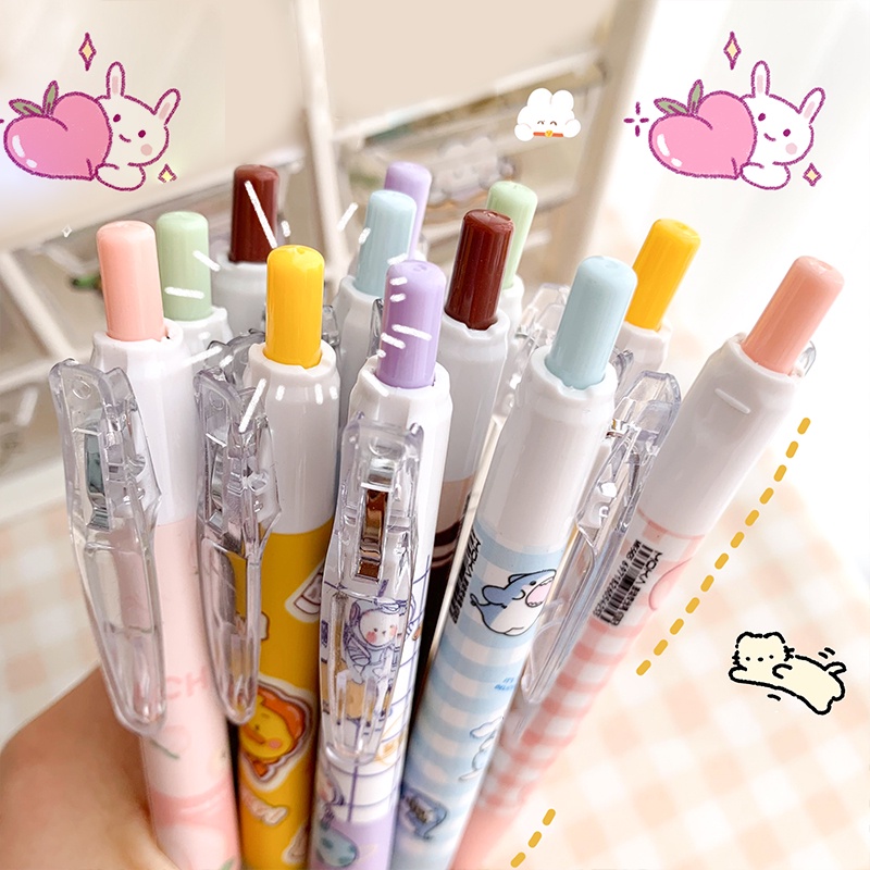 6pcs / Set Highlighter Kepala Bulat / Kotak Retractable Motif Kartun Warna-Warni