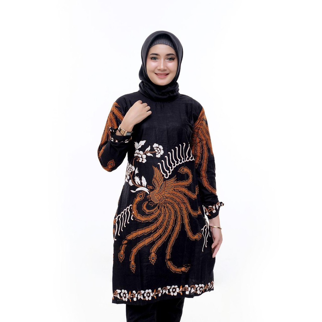 Tunik Batik Wanita Motiv AHY Seragam Guru Dan Kantor Resleting Belakang Bahan Katun Adem Di Paka