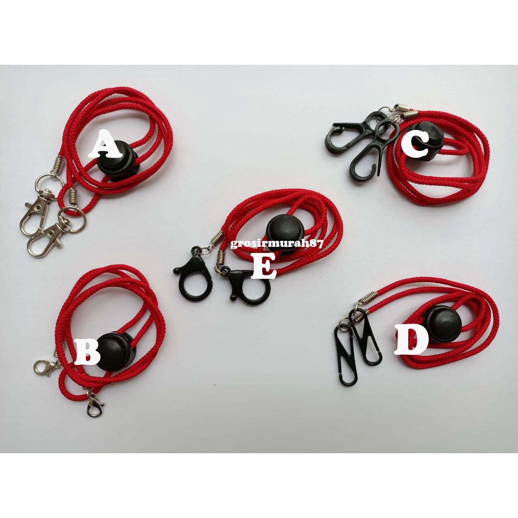 Tali masker dewasa lanyard kalung masker non elastis warna merah terang ready stok cantolan kokot cantolan besi atau plastik