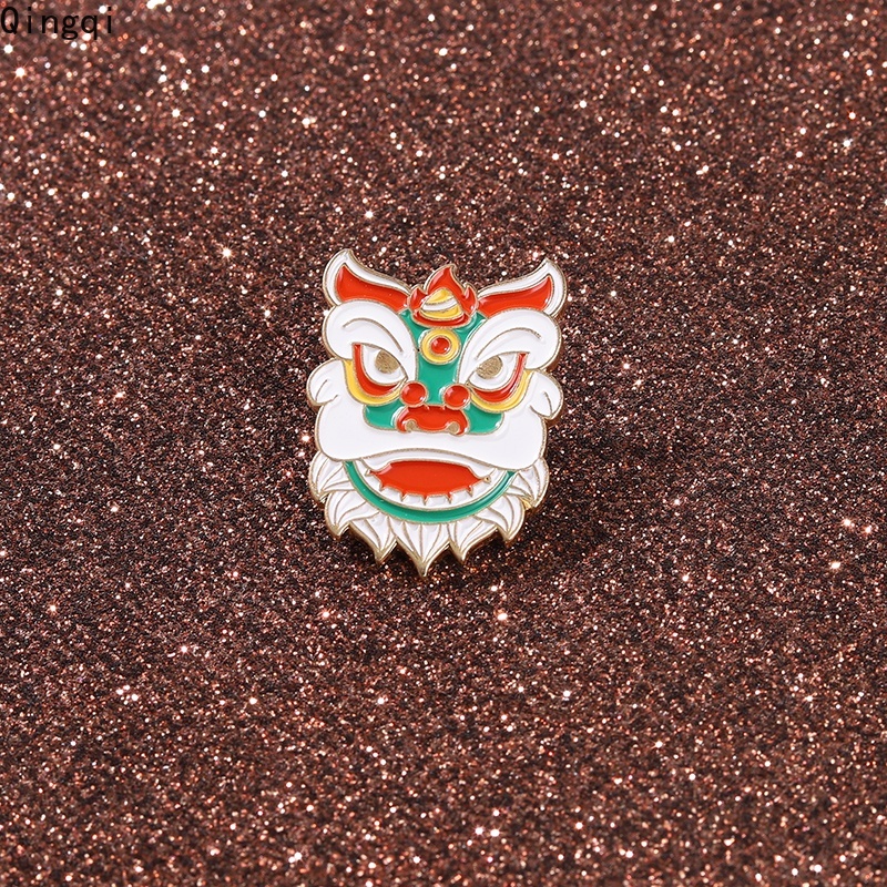 Bros Pin Enamel Desain Kartun Singa Menari Tradisional China Untuk Hadiah