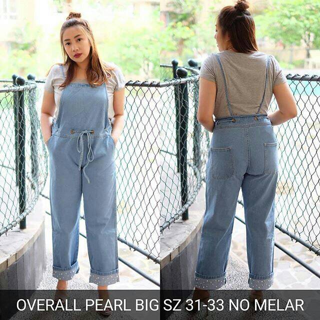 CELANA JEANS OVERALL WANITA OVERALL PEARL BIGSIZE JEANS