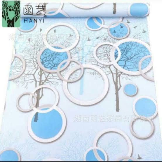 Wallpaper Dinding Stiker Polkadot Biru Bulat Biru Ukuran 45 cm x 10 m