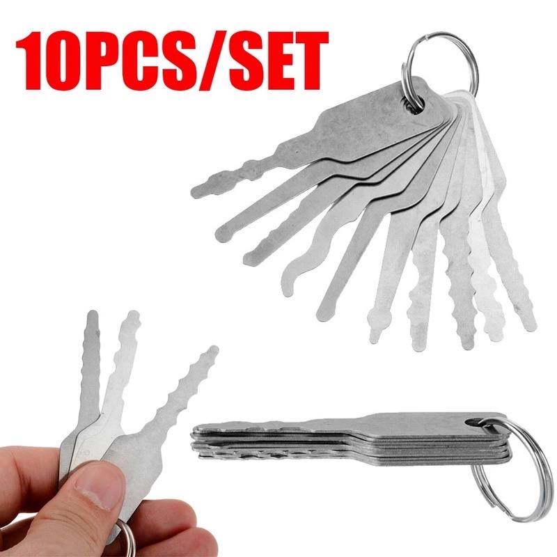 10pcs / Set Kunci Jiggler Dua Sisi Bahan Stainless Steel Untuk Reparasi Mobil