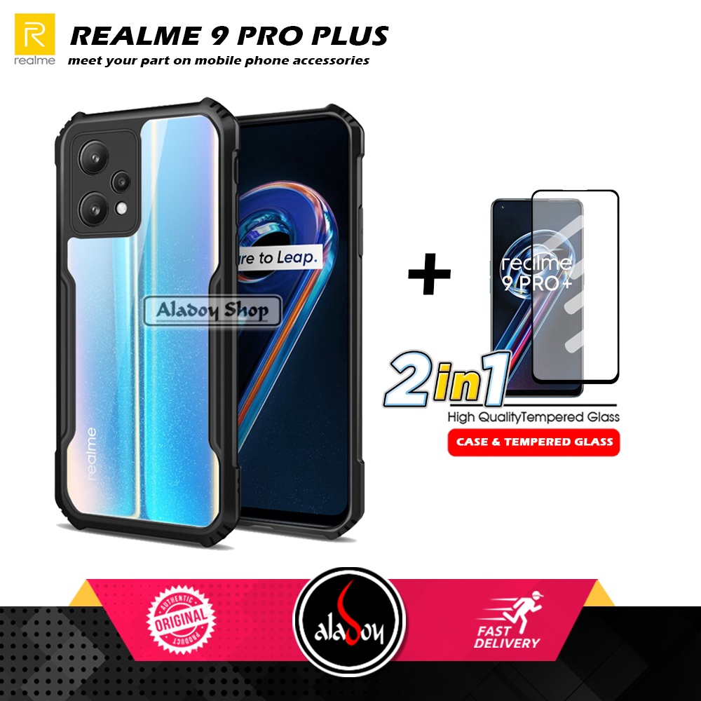 PAKET 2 IN 1 Case Realme 9 Pro Plus Armor Fusion Transparent Prmium Casing Free Tempered Glass