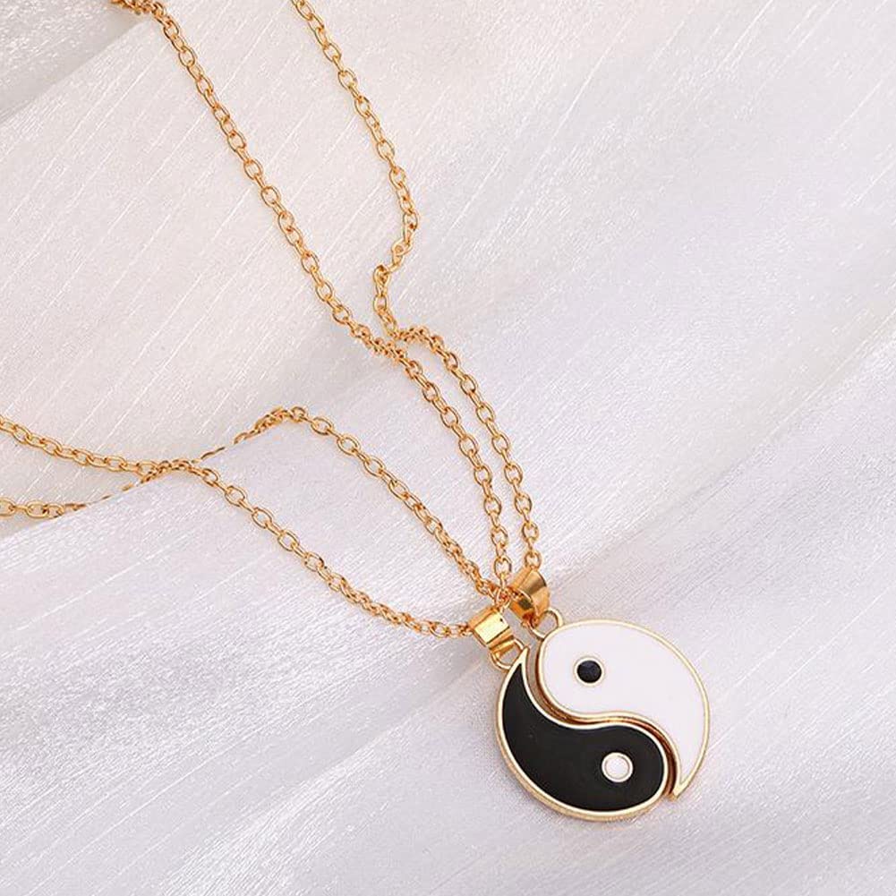 2pcs / Set Kalung Liontin Bahan Alloy Desain Puzzle Yin Yang Adjustable Untuk Pasangan / Sahabat