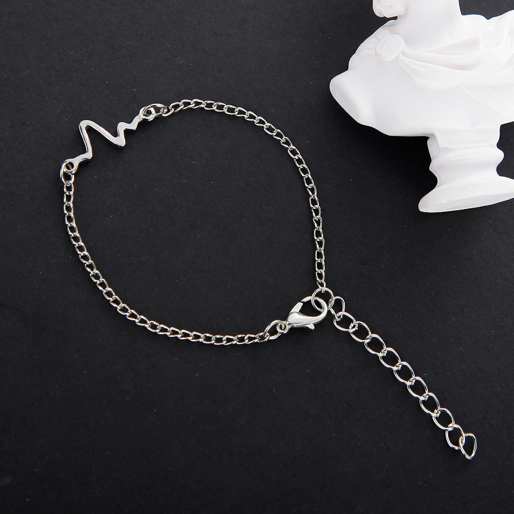 Cinta Frekuensi Paduan Seng Gelang Rantai Pasangan Fashion Wanita Pria Jantung Mengalahkan Sederhana Ekg Bracelets