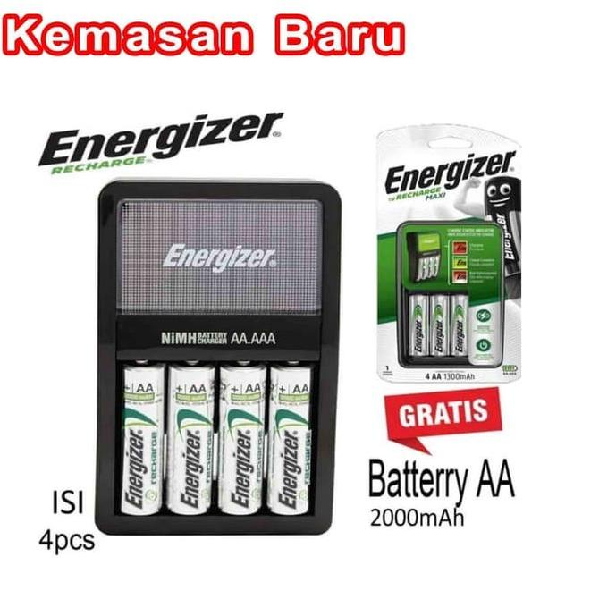 Baterai Charger AA / AAA + 4 Baterai AA 2000 mAh Energizer Maxi