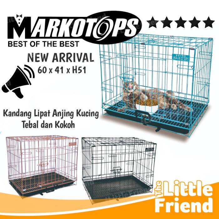 Kandang Lipat Besi Hewan Kucing Anjing MARKOTOPS LARGE 61x41x51cm