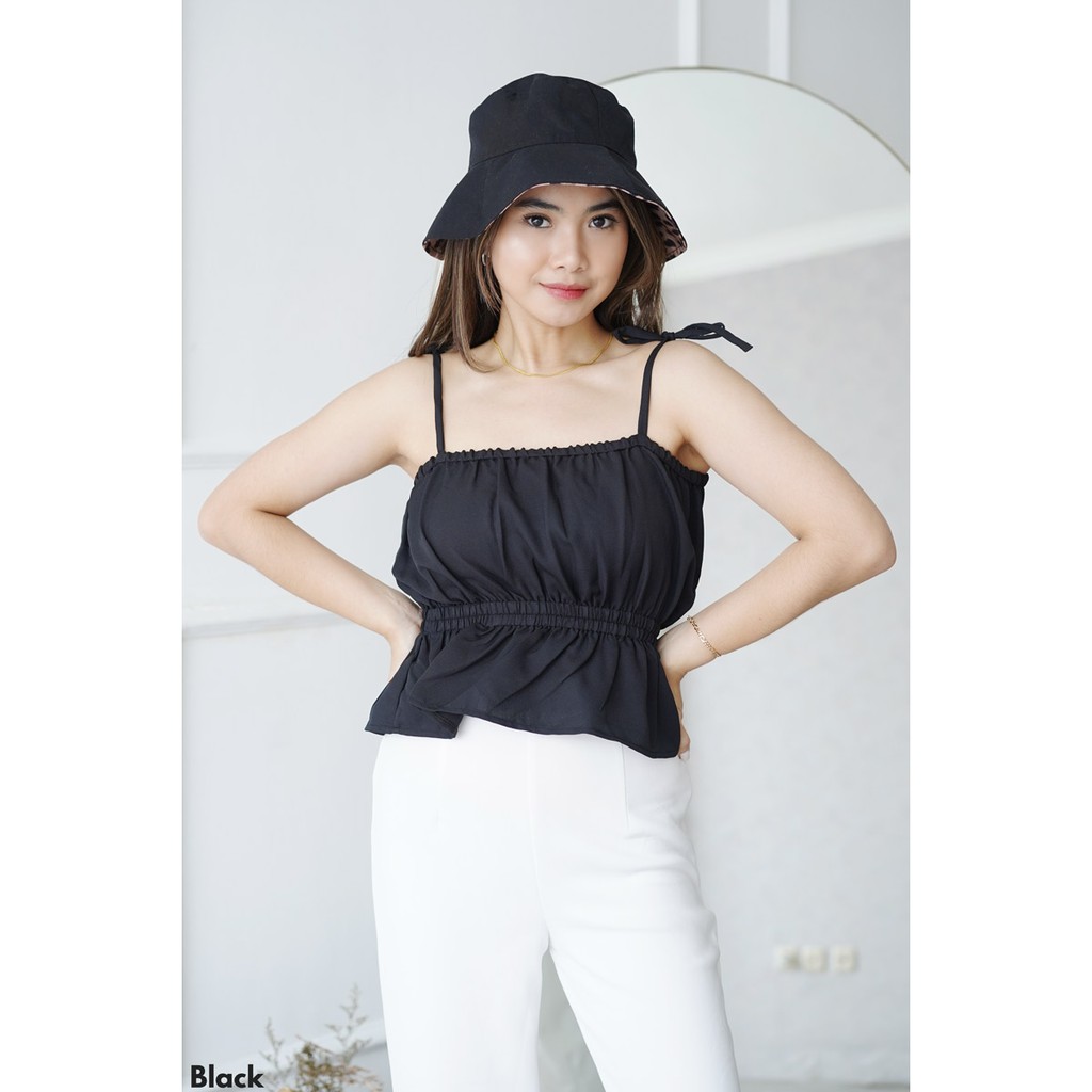 Tanktop Kerut Tali Spageti Atasan Tank Top Wanita