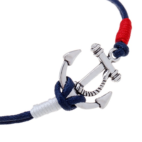 Canaan Gelang Tangan Tali Kepang Banyak Lapis Aksen Jangkar Silver Untuk Wanita