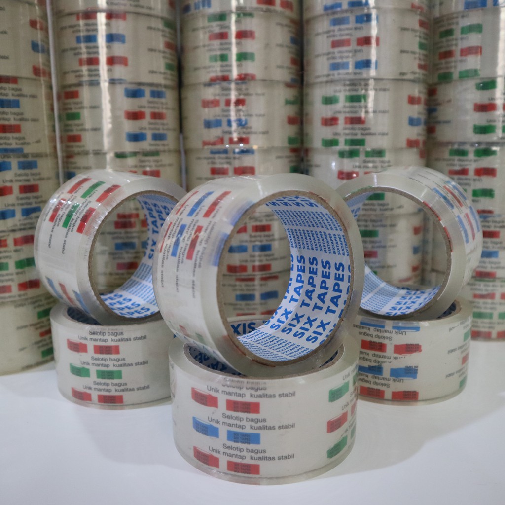 Lakban Bening Besar SUPER CLEAR Six Tape Tebal 40Micron Panjang 30Meter-80Meter Kualitas Stabil Premium