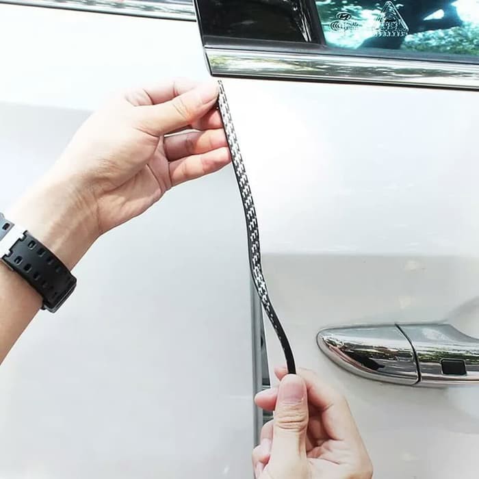 Panjang 5M Carbon Crom Karet Lis Pengaman Pelindung Tepi Pintu Mobil