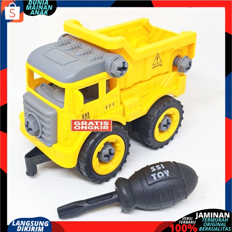 Mainan Anak Mobil Truk Bongkar Pasang DIY Obeng Toy Car Mixer Truck 1 set Kemasan Kantong