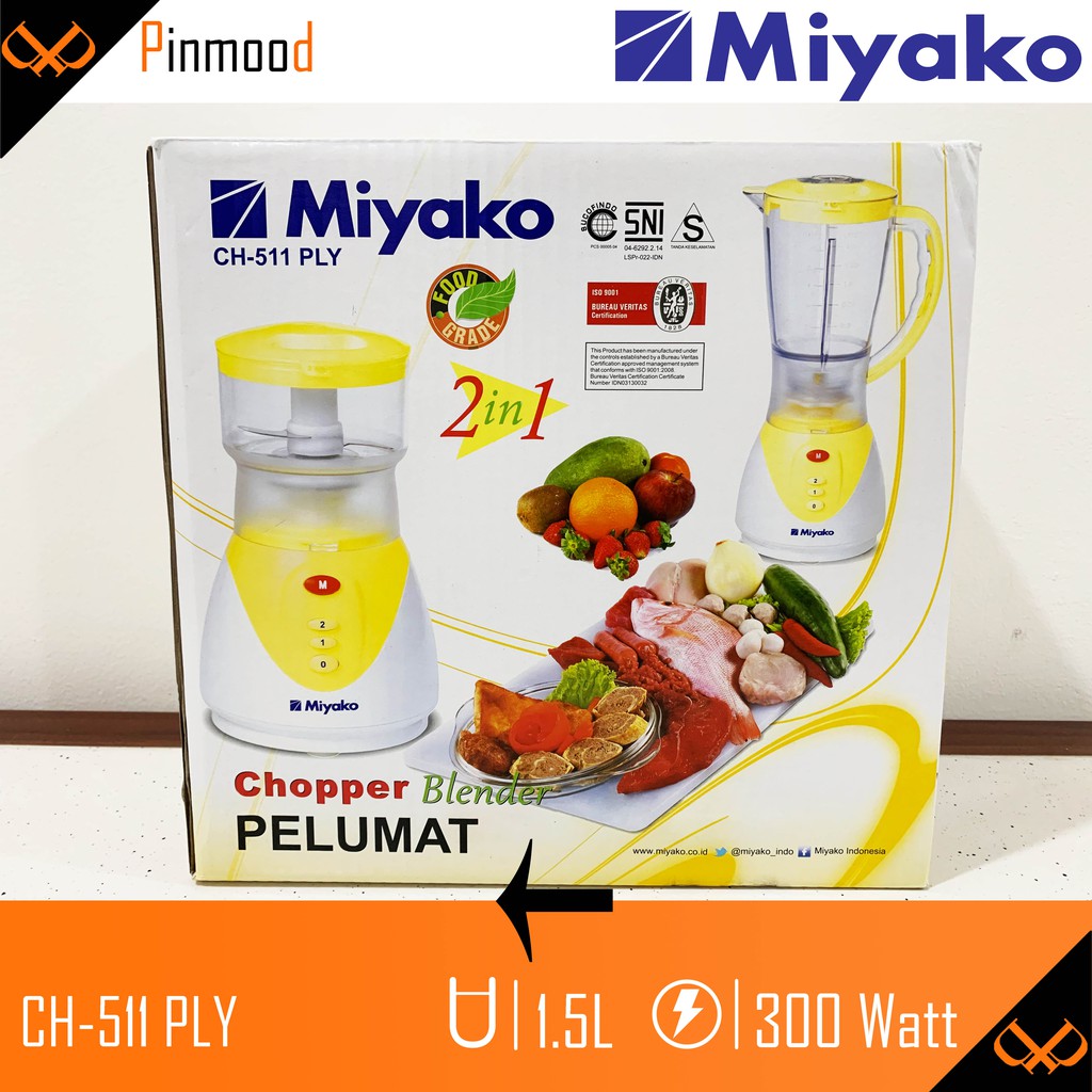 MIYAKO CHOPPER BLENDER PENGGILING DAGING CH-511 PLY [ 1,5 LITER ] PELUMAT 2 IN 1 PLASTIK