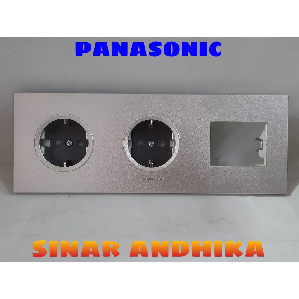 STOP KONTAK DOUBLE (CP) + FRAME SAKLAR SILVER STYLE E PANASONIC WESJP 11223MWS