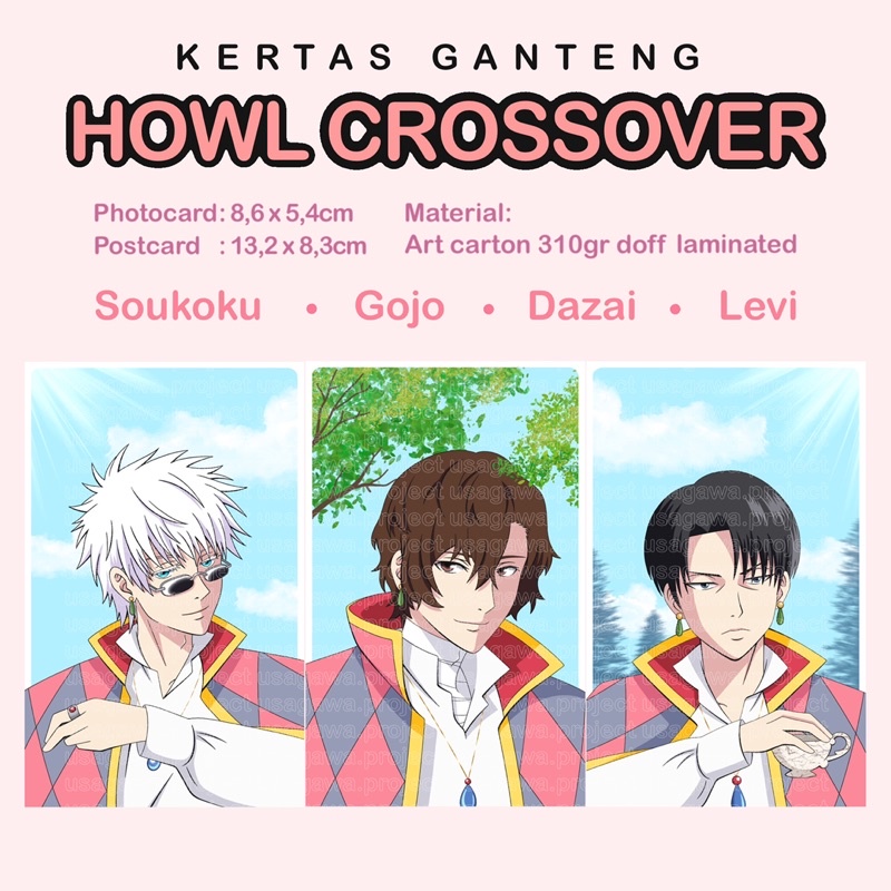 Kertas Ganteng Photocard dan Postcard Howl’s Moving Castle Crossover Gojo Satoru Jujutsu Kaisen (JJK