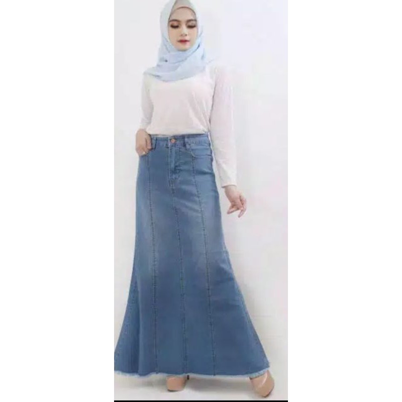 Jimnjim - rok jeans panjang model duyung import-1