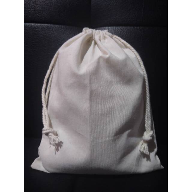 Kantong serut drawstring pouch blacu belacu ready banyak ukuran